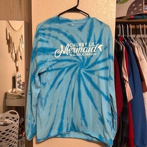 Dark and light blue tie dye novelty long sleeve shirt